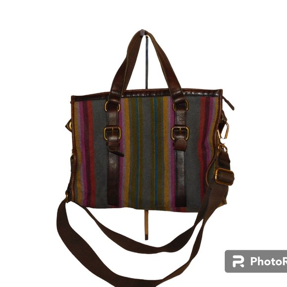 Fossil Striped Wool & Leather Crossbody Handbag Purse - Picture 5 of 13